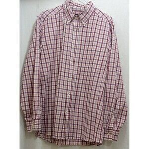 Tricots St Raphael Men's Shirt XL Long Sleeve Button Up Plaid Red Pink Notes